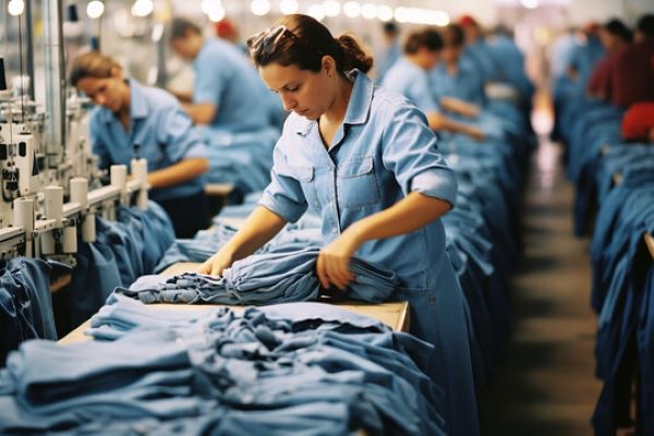 Clothing and accessories are primarily produced in fashion factories